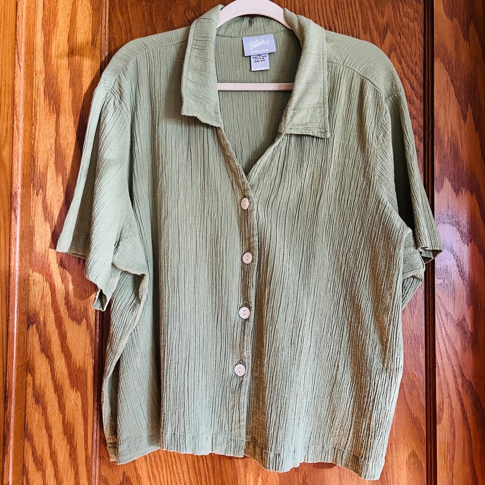 Vintage Retro Sage Green Blair Button-Up Blouse